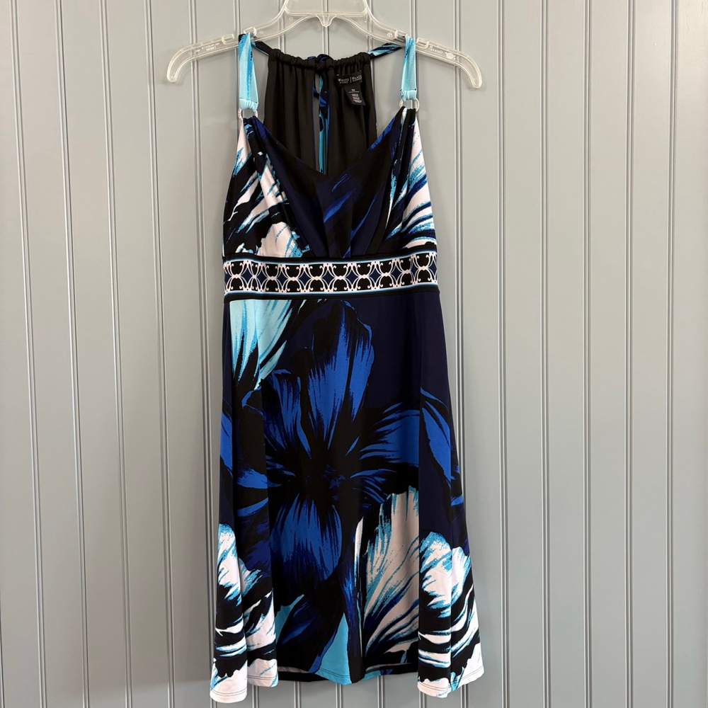 White House Black Market XS Blue Black Floral Dress